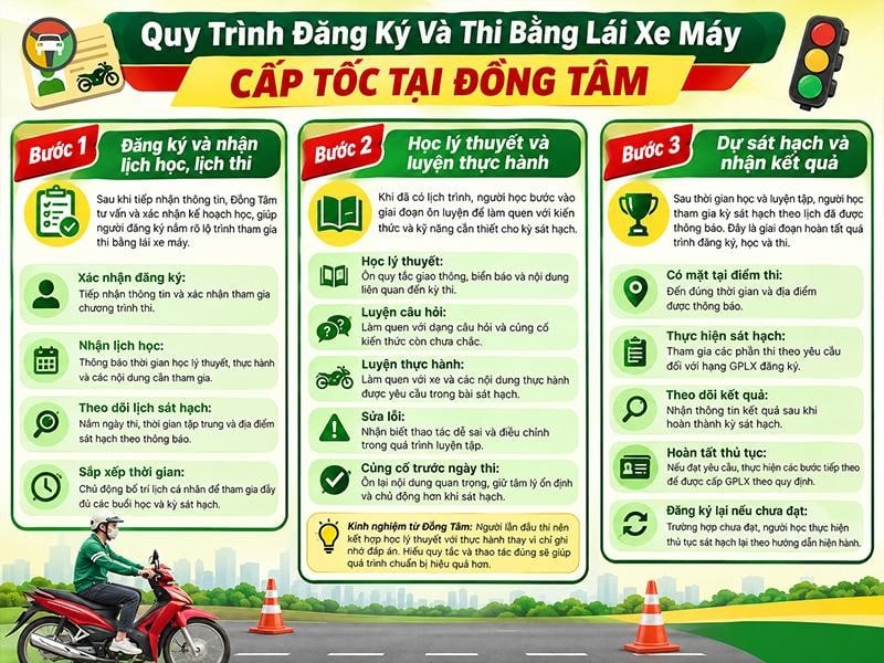 Trung Tâm Thi Bằng Lái Xe Máy Cấp Tốc Quận Phú Nhuận 11 Quy trình thi bằng lái xe máy (A, A1) tại Phú Nhuận