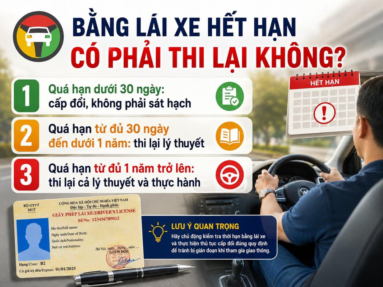 Giải đáp: Bằng lái xe hết hạn có thi lại không.