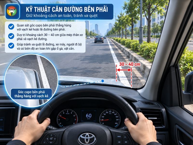 Cách Căn Đường Khi Lái Xe Ô Tô Chuẩn Kỹ Thuật Cho Tài Mới 11 Kỹ thuật căn đường bên phải