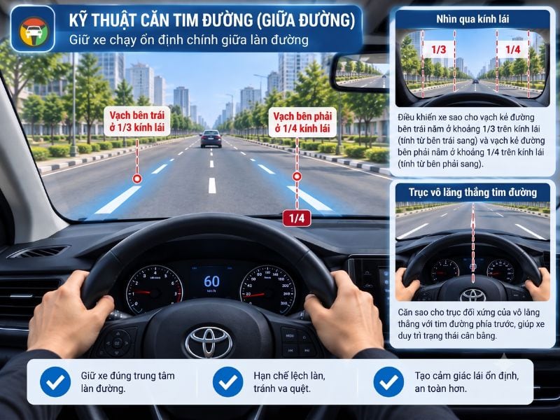 Cách Căn Đường Khi Lái Xe Ô Tô Chuẩn Kỹ Thuật Cho Tài Mới 13 Kỹ thuật căn tim đường (giữa đường)