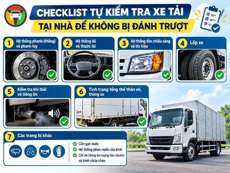 Checklist tự kiểm tra xe tải tại nhà để không bị đánh trượt
