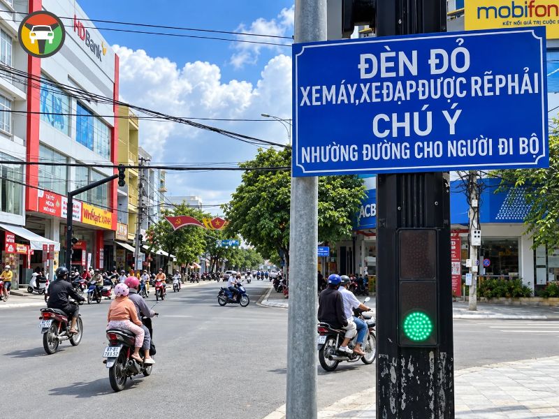Khi Nào Được Rẽ Phải Lúc Đèn Đỏ? Cập Nhật Quy Định Mới Nhất 11 Có biển báo phụ cho phép rẽ phải (biển chữ nhật ghi "Đèn đỏ được phép rẽ phải")