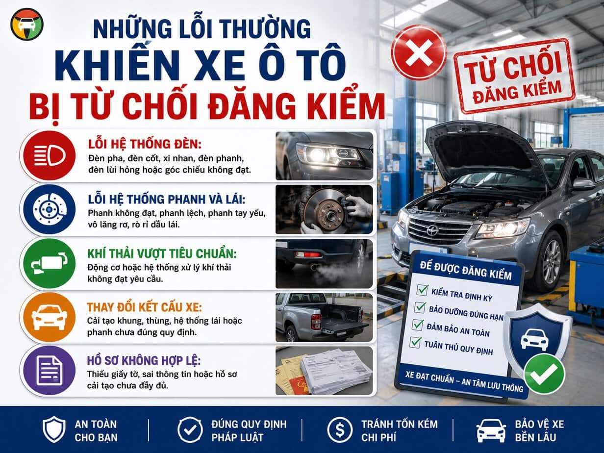 Những lỗi thường gặp khi đăng kiểm ô tô