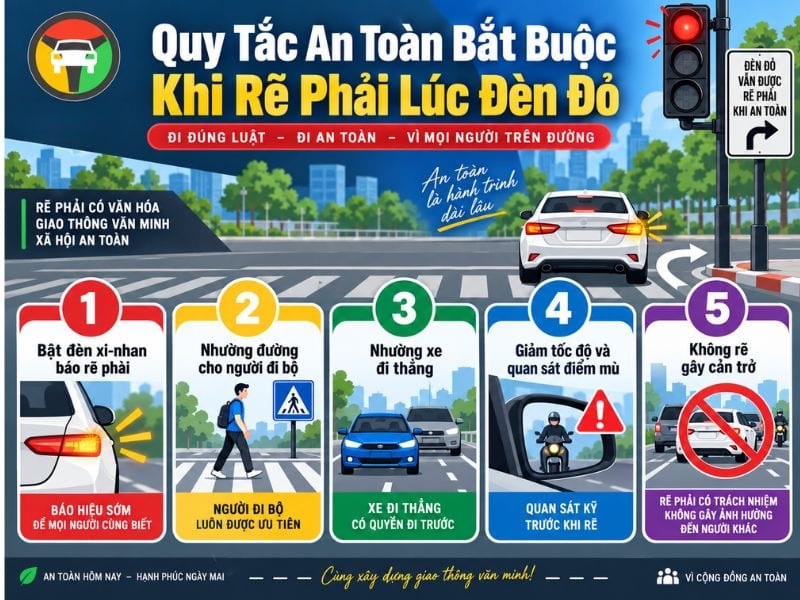Khi Nào Được Rẽ Phải Lúc Đèn Đỏ? Cập Nhật Quy Định Mới Nhất 14 Quy tắc an toàn khi rẽ phải