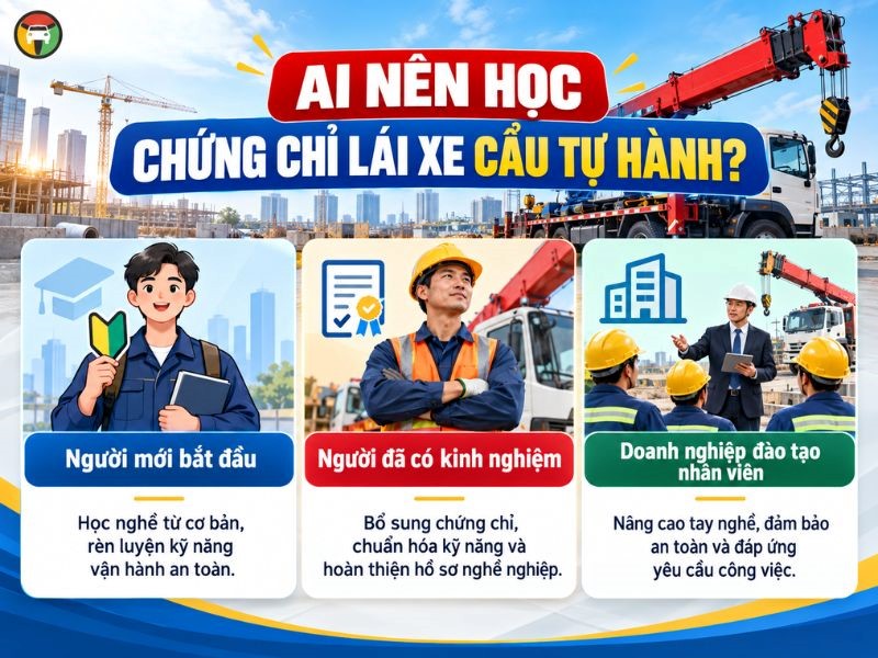 Học Chứng Chỉ Lái Xe Cẩu Tự Hành Tại TP.HCM 5 Đối tượng phù hợp học chứng chỉ xe cẩu tự hành