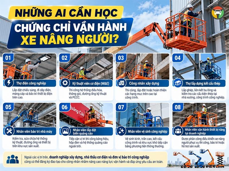 Đối tượng phù hợp và cần chứng chỉ xe nâng người