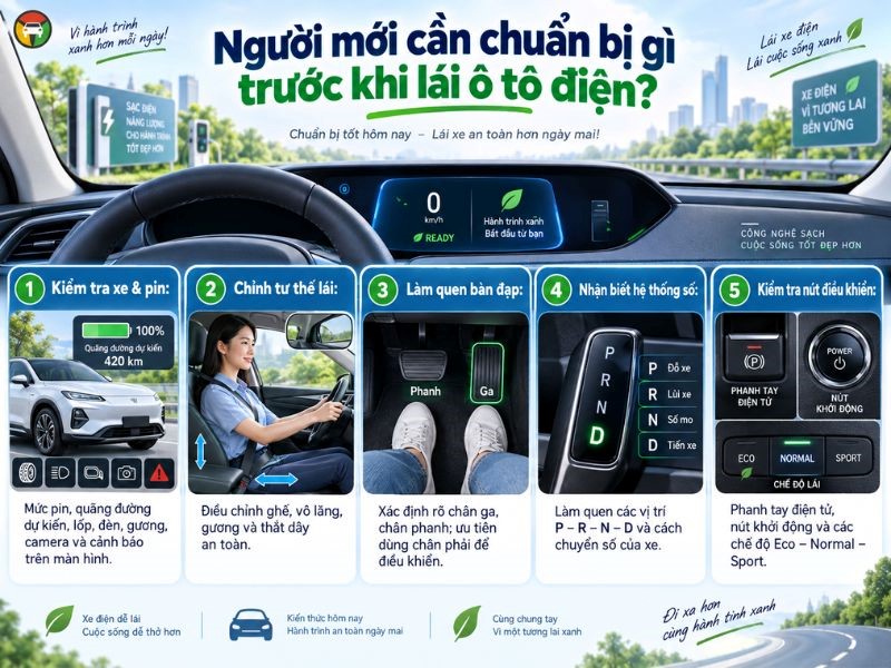 Cách Lái Xe Ô Tô Điện An Toàn Cho Người Mới 8 4 bước cần chuẩn bị trước khi lái ô tô điện
