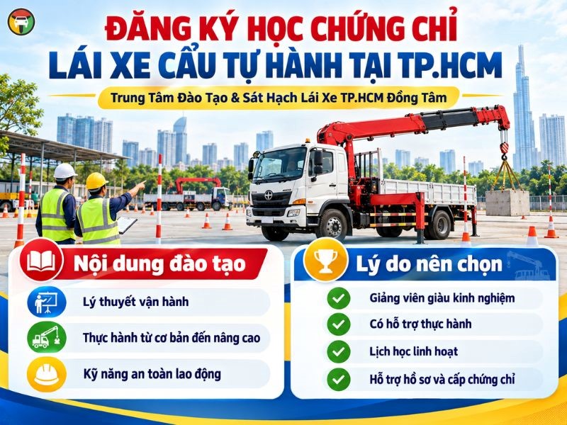 Học Chứng Chỉ Lái Xe Cẩu Tự Hành Tại TP.HCM 6 Đồng Tâm nhận đào tạo và cấp chứng chỉ xe cẩu tự hành tại HCM