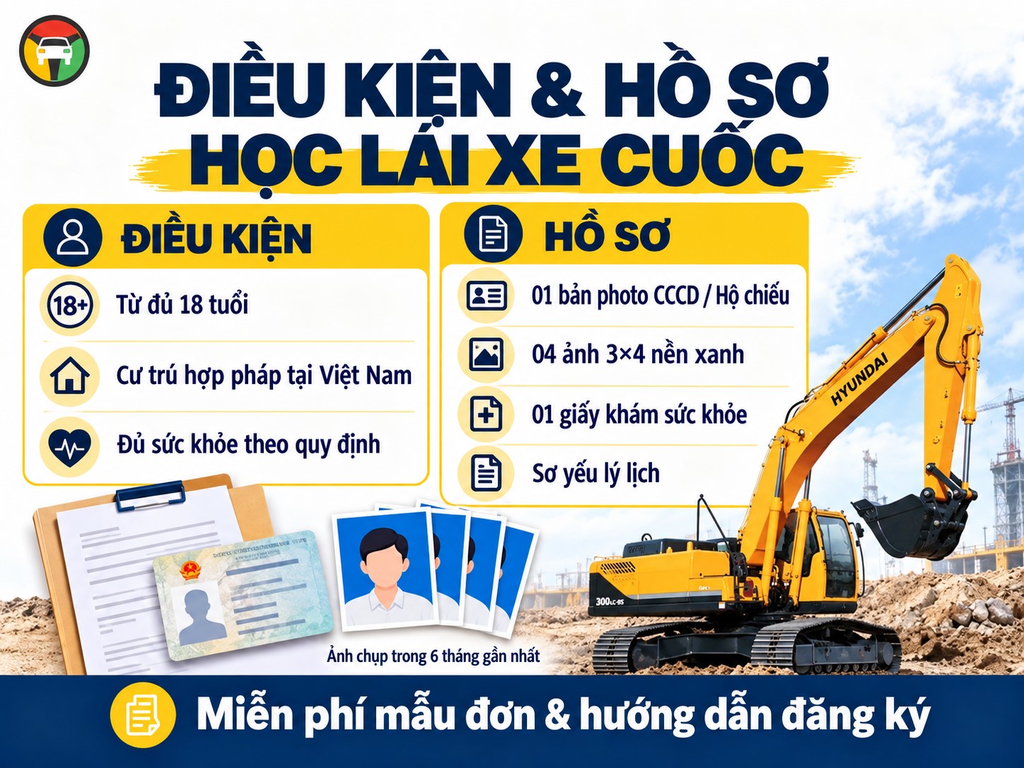 Điều kiện và hồ sơ đăng ký học lái xe cuốc