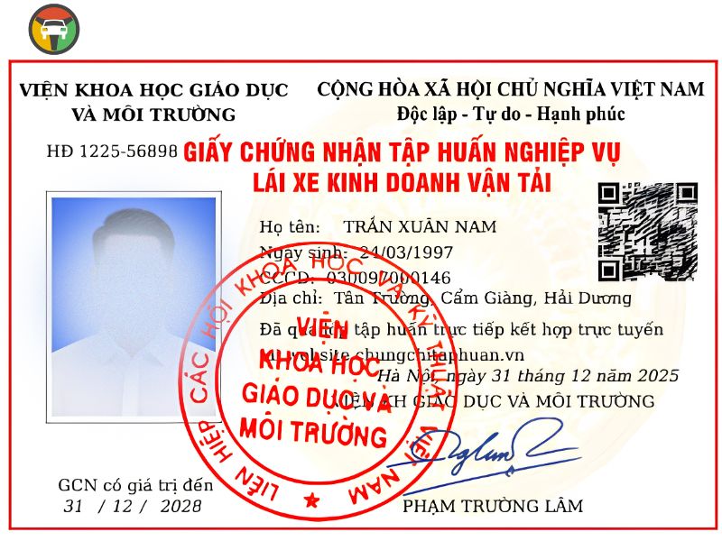 Giấy chứng nhận tập huấn nghiệp vụ lái xe kinh doanh vận tải (ảnh minh họa)
