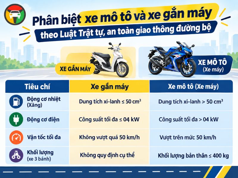 Xe Mô Tô Và Xe Gắn Máy Khác Nhau Thế Nào? Quy Định Theo Luật Mới 10 Các yếu tố giúp phân biệt xe mô tô và xe gắn máy