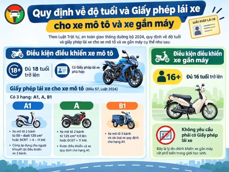Xe Mô Tô Và Xe Gắn Máy Khác Nhau Thế Nào? Quy Định Theo Luật Mới 11 Quy định về độ tuổi và Giấy phép lái xe cho xe mô tô và xe gắn máy