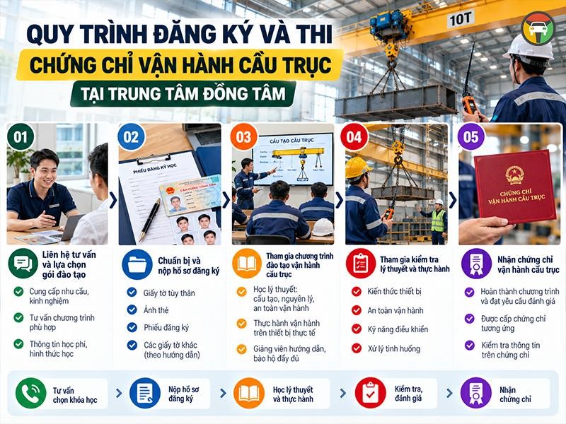Đào Tạo Cấp Chứng Chỉ Vận Hành Cầu Trục Tại TP.HCM 10 Quy trình đăng ký học và thi lấy chứng chỉ lái cầu trục